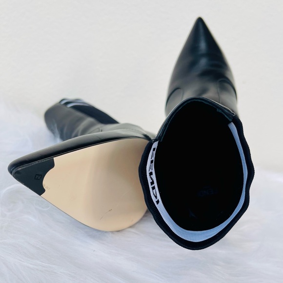 New FENDI Roma Rockoko Black Stretch Boot with Kitten Heel Size 38 - Picture 14 of 16